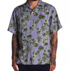 TOMMY BAHAMA Men's Short Sleeve Shady Palms Print Silk Camp Shirt Small